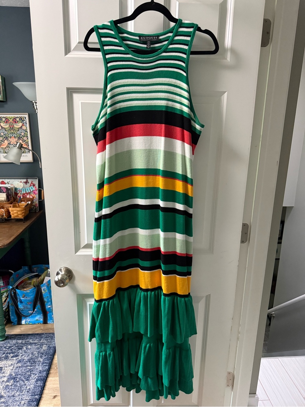 Eloquii Green White Black Striped Knit Dress